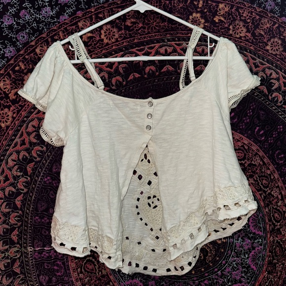 Vintage Havana Cream Cap Sleeve Crop Blouse - Picture 2 of 5